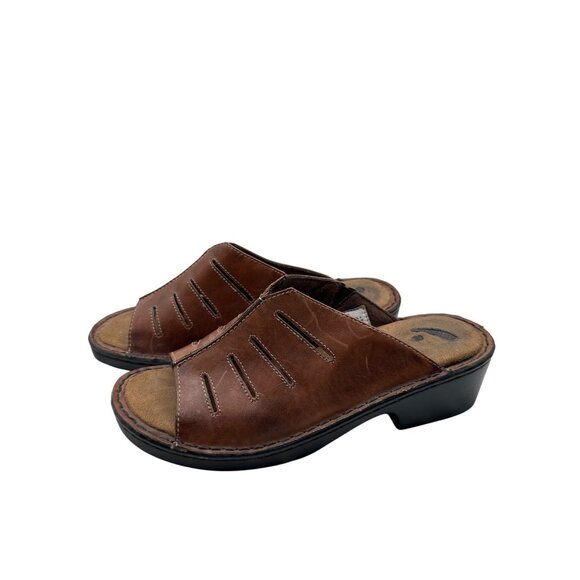 Dr. Scholls Size 8 USA Brown Leather Open-Toe Slip-On Sandals Black Outsoles - Picture 7 of 7